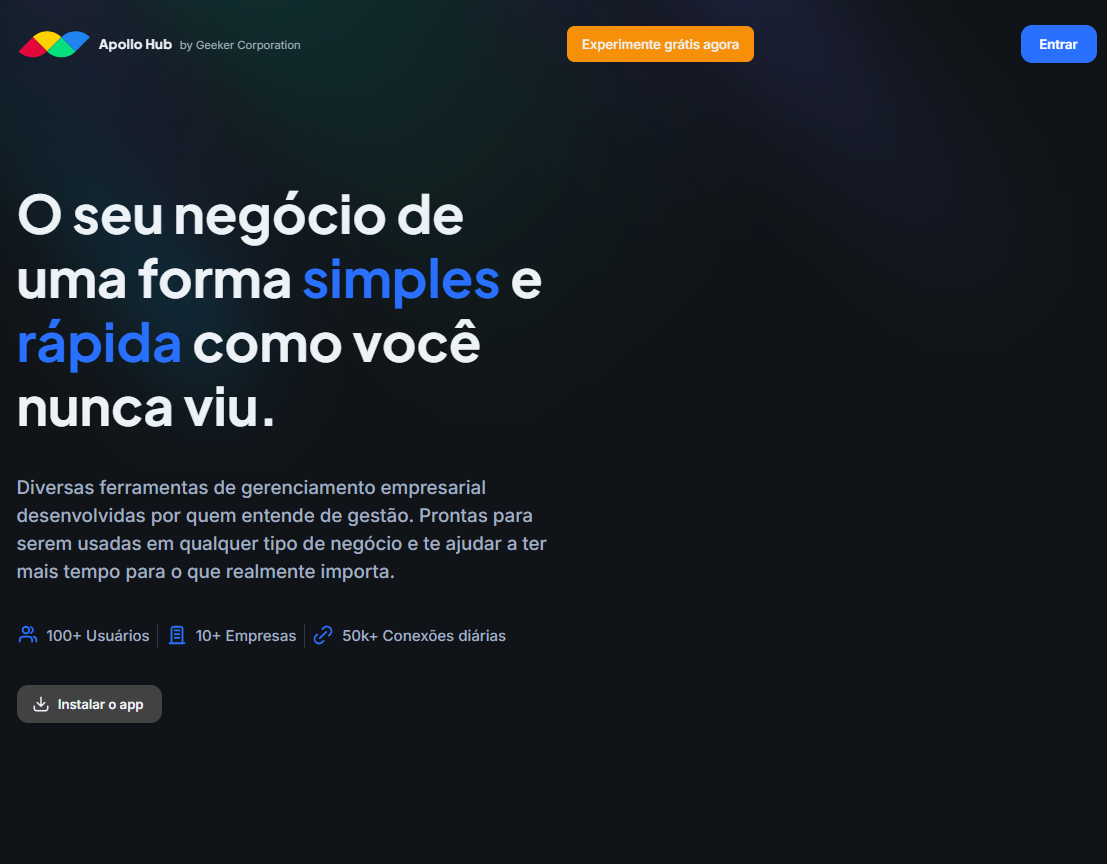 Imagem da Tela inicial do Apollo Hub
