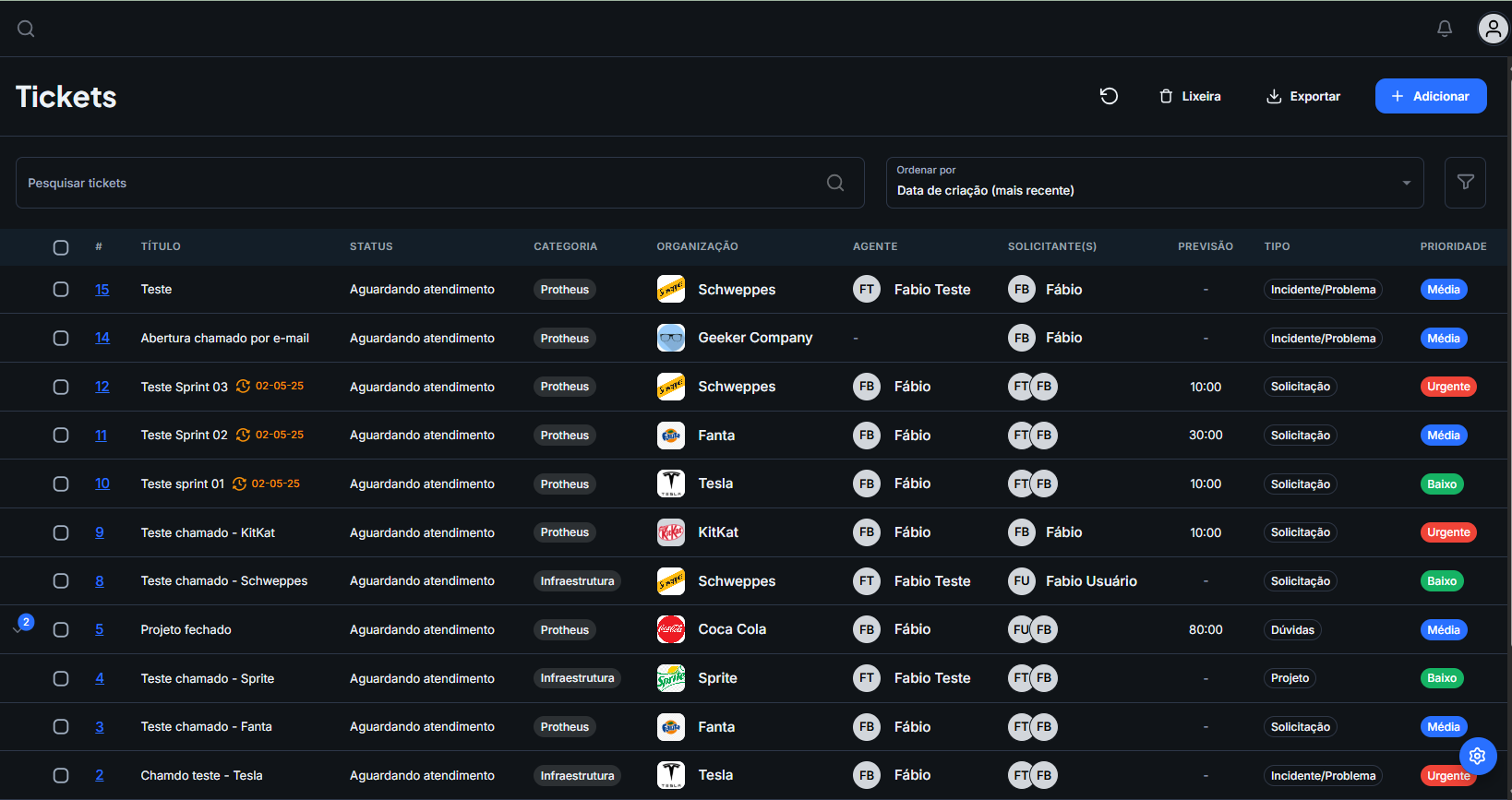 Imagem de telas do Gerenciamento de Ticketsno Apollo Compass